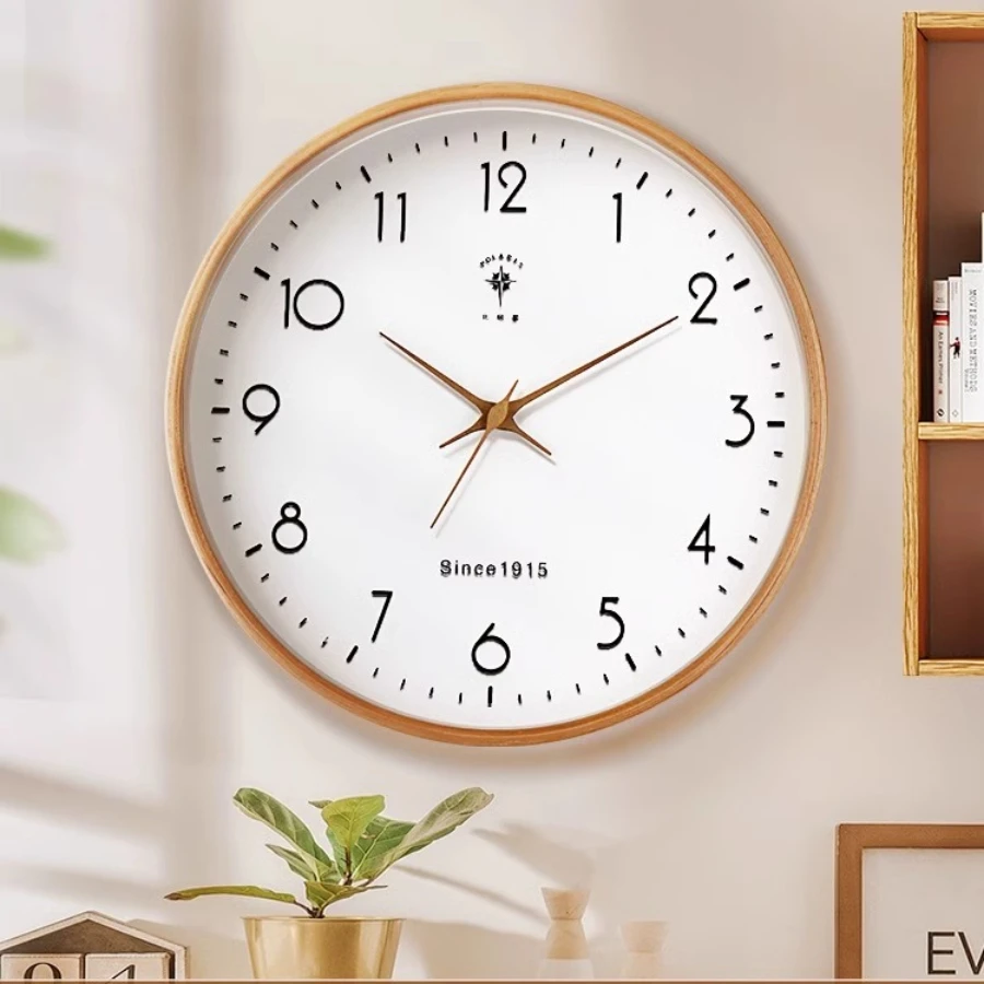 

Living Room Mute Simple Light Luxury Solid Wood Clock Watch Wall Decor Digital Circular Wall Clock Relogio De Parede Decoration