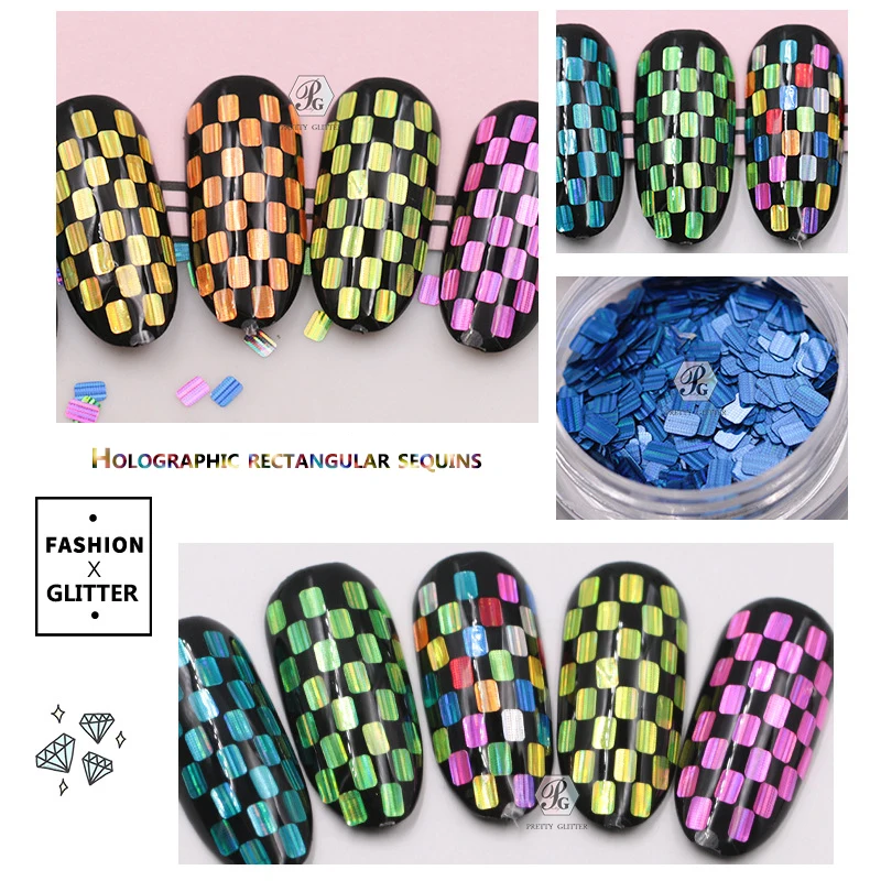 Prettyg 1 Doos Gestreepte Holografische Rechthoeken Glitter Vorm Pailletten Glitter Vlokken Voor Diy 3d Nagels Kunst Decoraties Accessoires