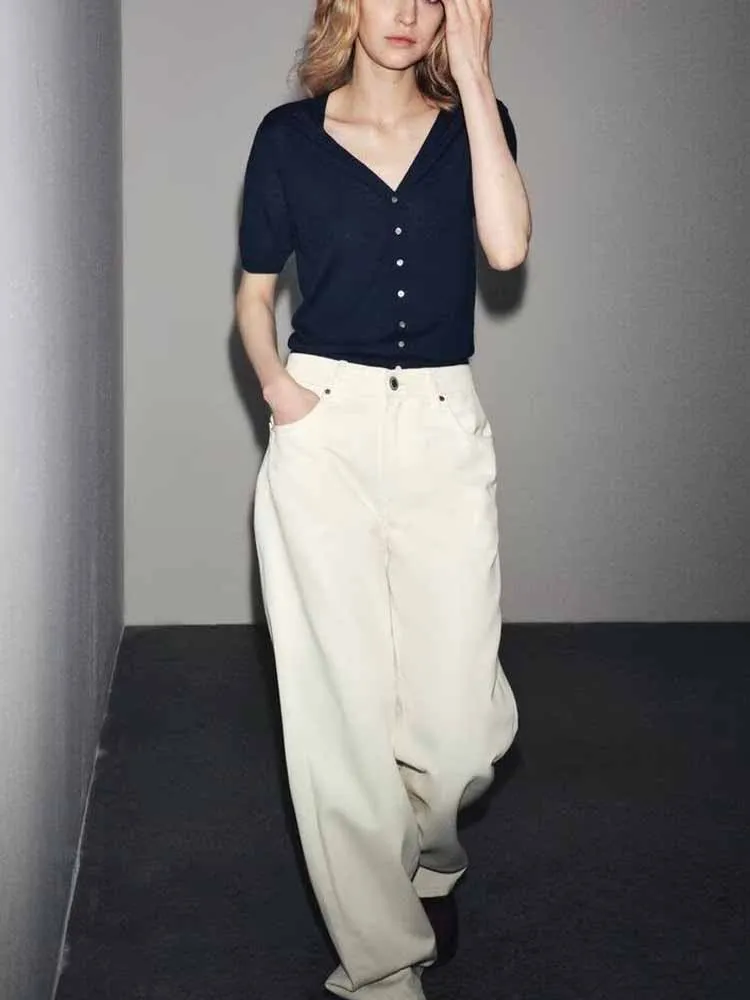 النمط الأوروبي والأمريكي الخريف الوافدين الجدد سترة قصيرة عصرية بأكمام قصيرة للركاب متعددة الاستخدامات بأكمام على شكل حرف V #1