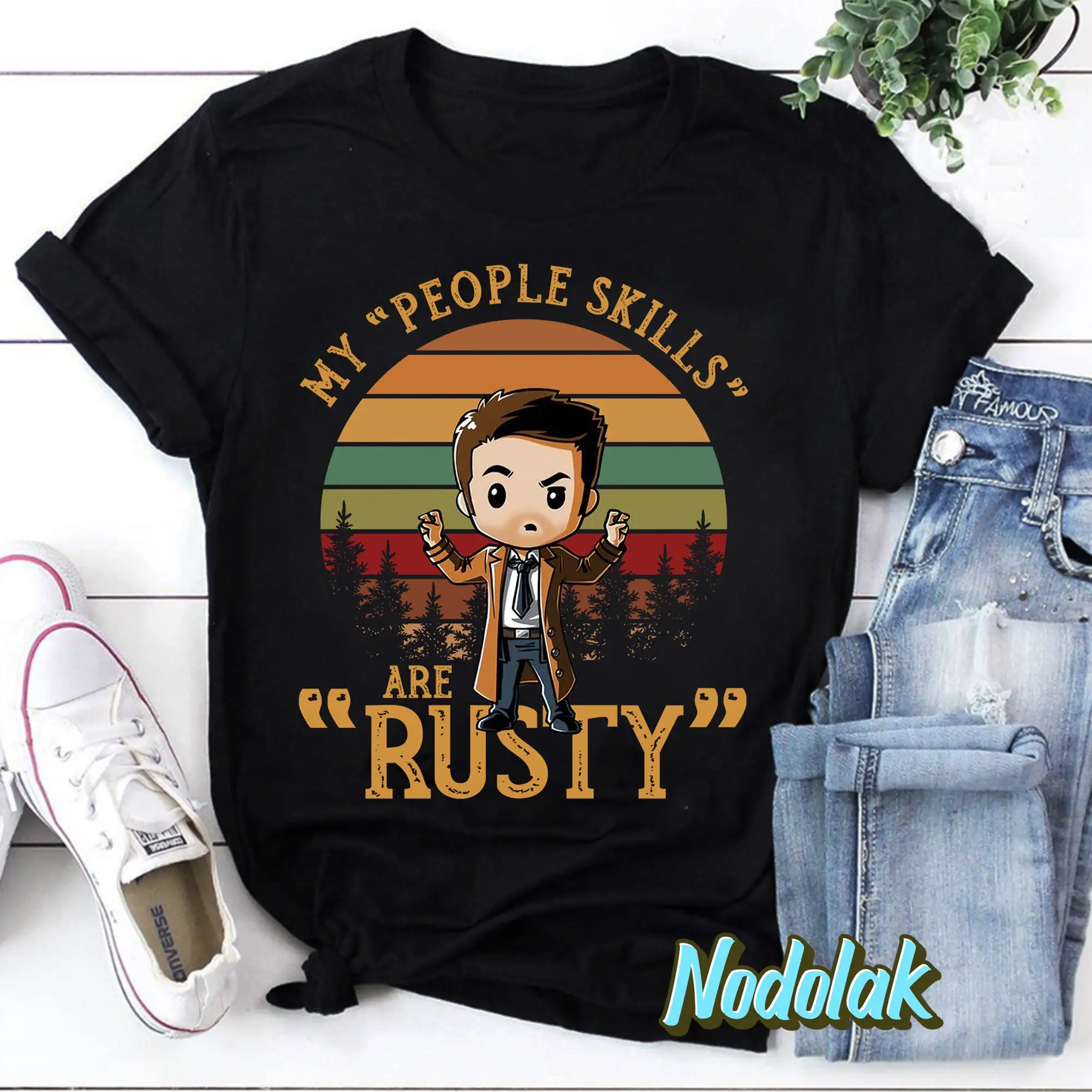 Chibi Castiel Supernatural My People Skills Are Rusty T-shirt, Supernatural Winchesters T-shirt, Winchester Brothers T-shirt