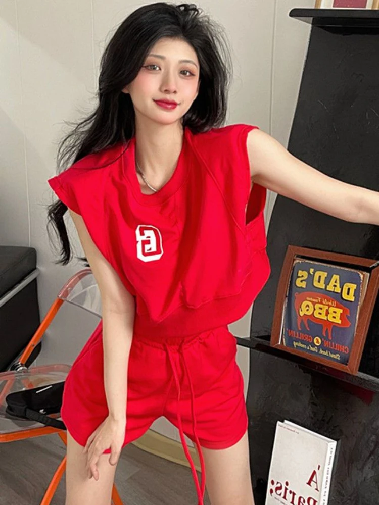 

Спортивные комплекты, женские майки без рукавов, шорты, повседневная уличная одежда, модные летние укороченные топы, шикарные студенческие бегуны, простые универсальные