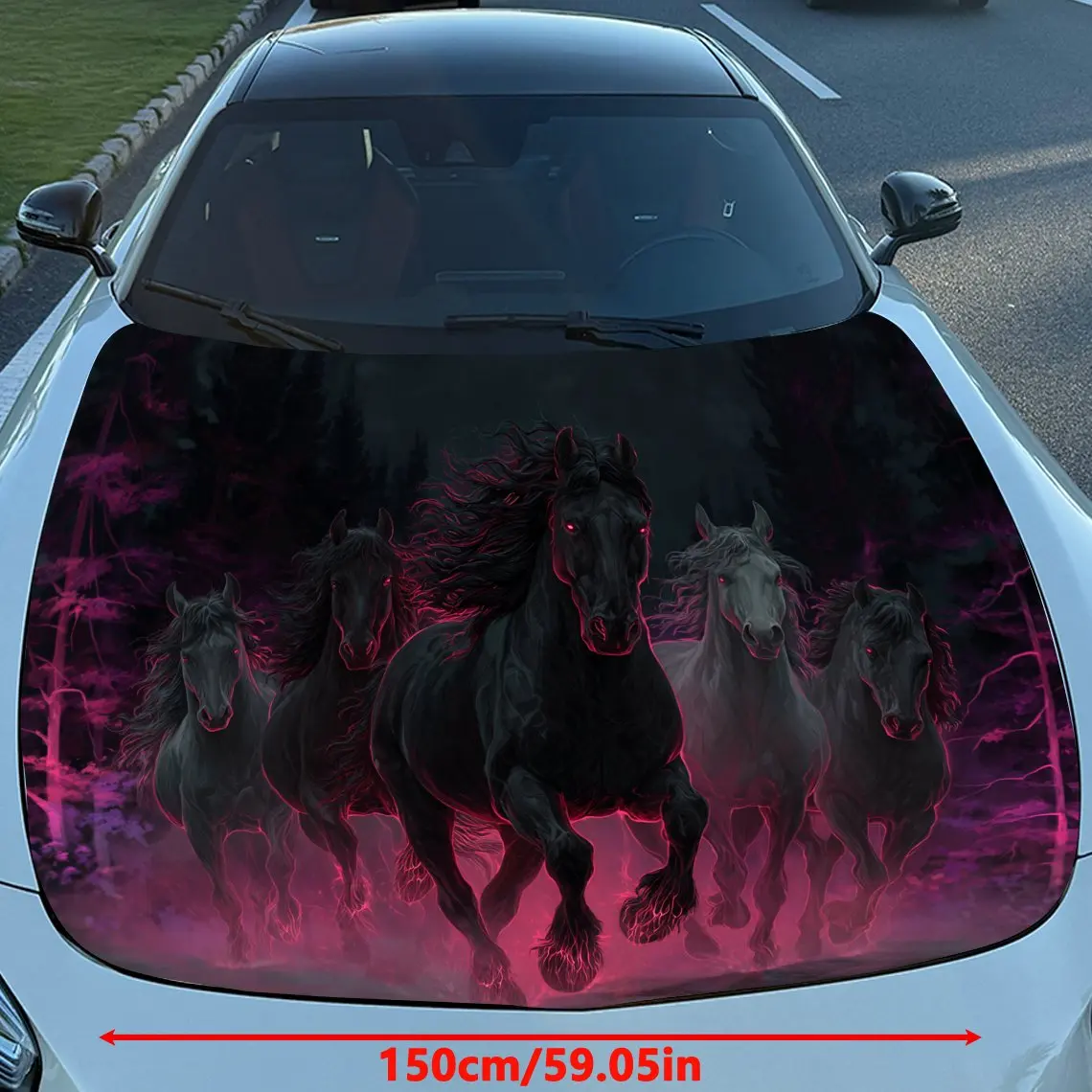 Purple - Hued Galloping Horses Print car hood stickers, waterproof self-adhesive, scratch resistant, easy to stick, durable car