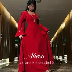 Aileen Long Sleeves Square Collar Red Dresses Gala Wedding Party Dress Evening Elegant Woman Prom 2024 Graduation Women Luxury