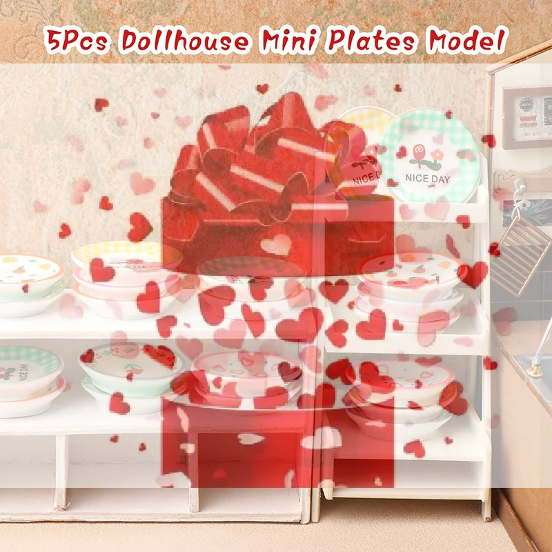 5Pcs 1/12 Dollhouse Mini Plates Dishes Model Dollhouse Simulation Kitchen Decoration Dolls House Accessories Pretend Play Toys