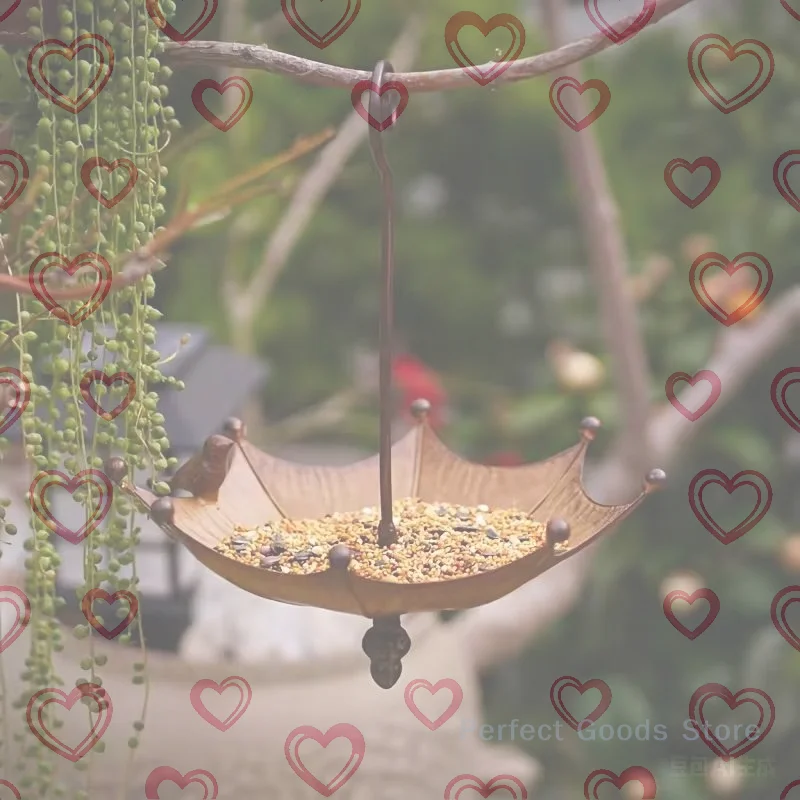 Iron Umbrella Shape Bird Feeder Tray Outdoor Hanging Water Bowl For  Birds Garden Patio Setup