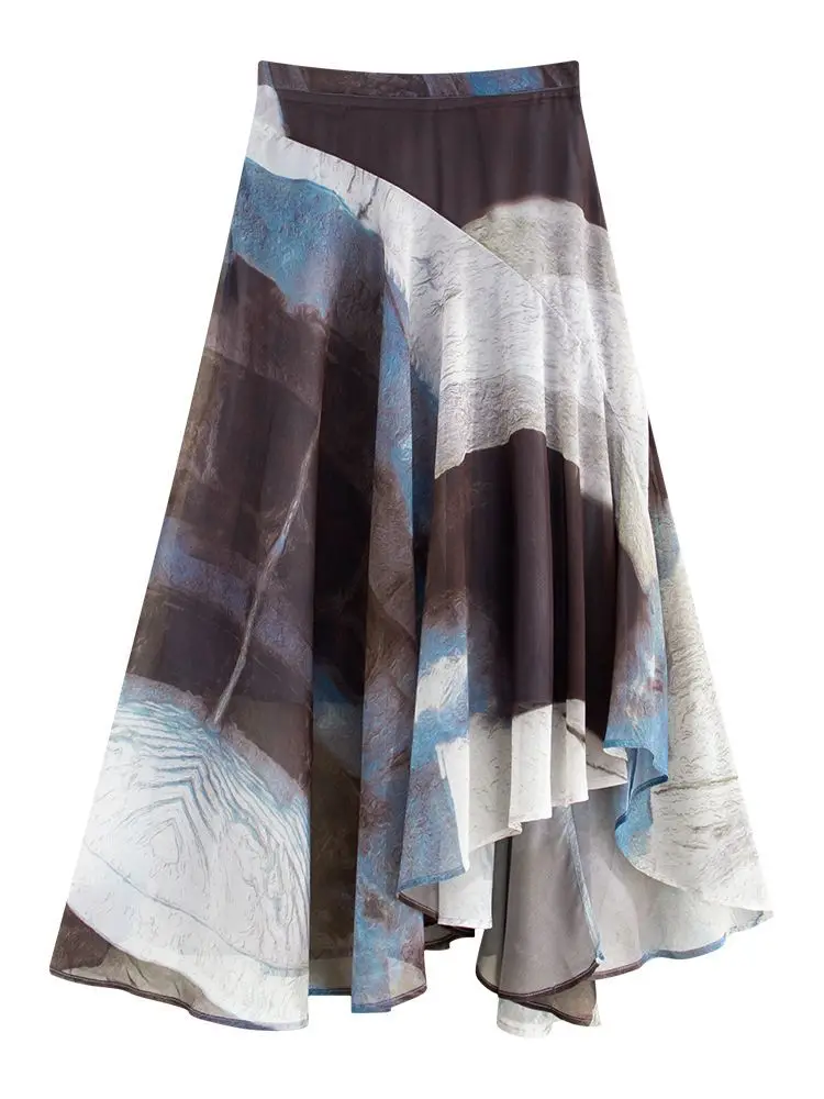 

Irregular tie-dye skirt women's early autumn new temperament high waist drape casual medium and long skirt