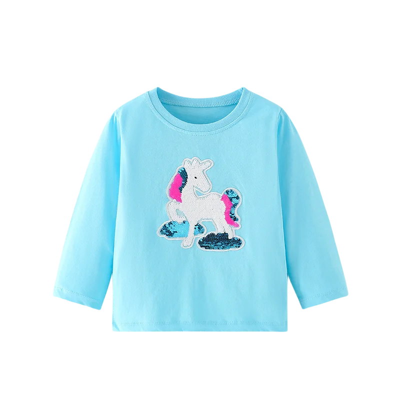 

Jumping Meters Girls T Shirts With Unicorn Print Hot Selling Autumn Spring Toddler Kids Blouse Long Sleeve Children's Costume