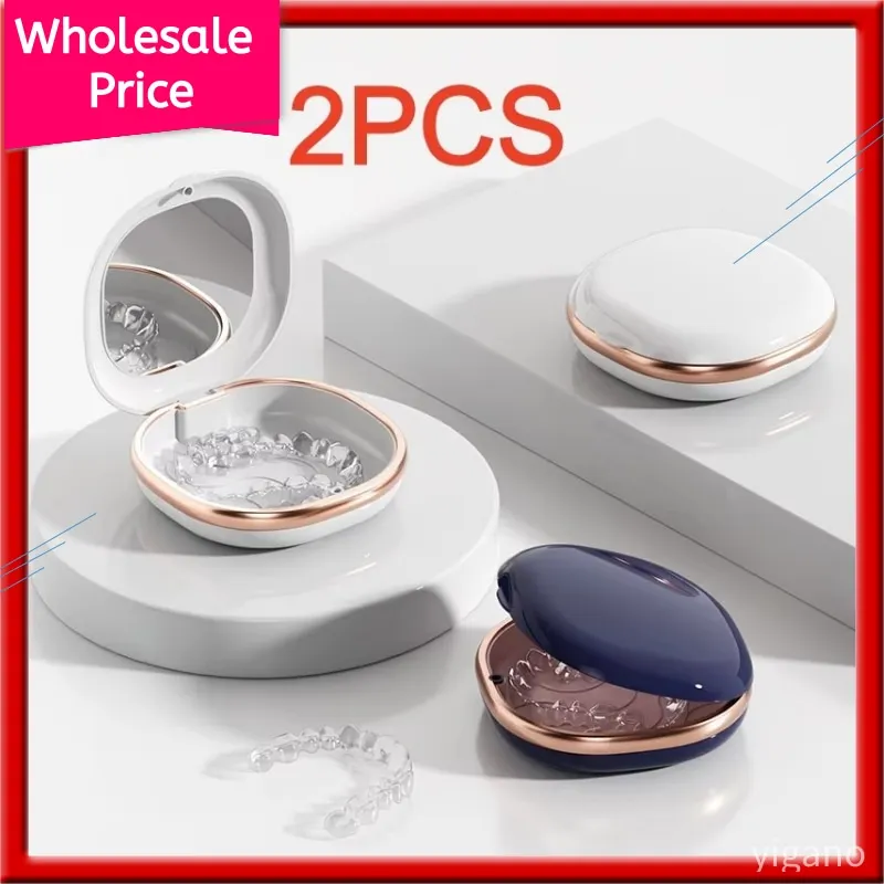 2PCS Retainer Case with Mirror – Invisalign case,Portable Magnetic Storage Box for Retainers, Dentures & Braces