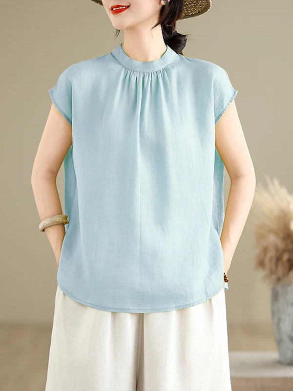 كتان غير رسمي ort Sve irt المرأة فضفاضة تناسب التخسيس الصيف جديد Sle لون نقي تنوعا العلوي المرأة