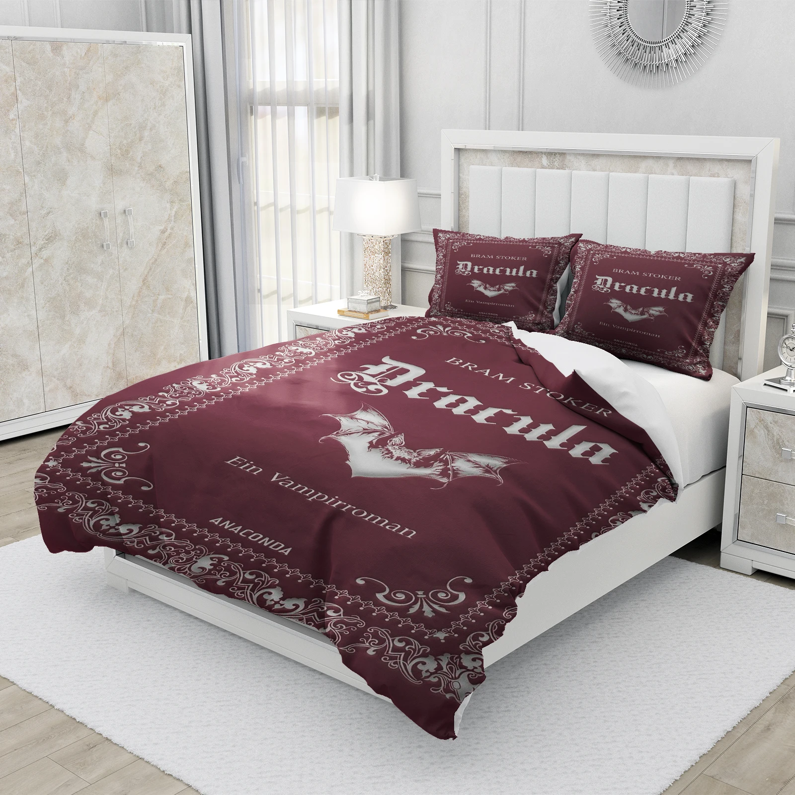 Cartoon Dracula Duvet Cover Pillowcase Vampire Element Print Bedding Set Adult Boy Teenager Bedroom Decoration
