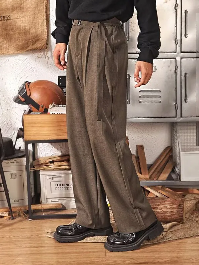 

Мужские брюки в американском ретро-стиле, коричневые, с пуговицами, свободного прямого кроя, не требующие глажки, модные, для работы и повседневной носки