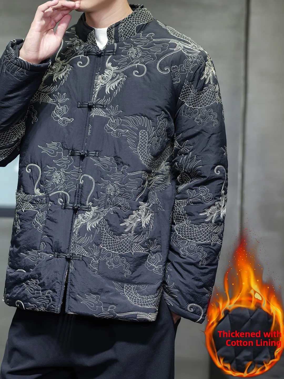 Thiened القطن Jaet الرجال الوقوف طوق الملابس الصينية التقليدية Sle الرياح تانغ المطرزة زر ملابس خارجية دافئة #1
