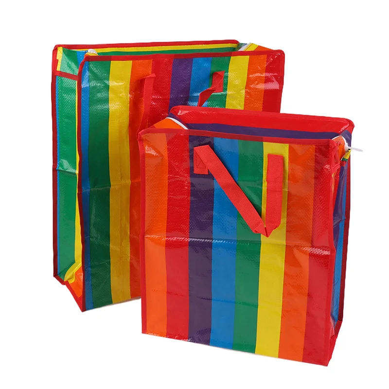 1Pc Laminated Non Woven Handbag Color Printing Thickened Plastic Shopping Bag Fashion Rainbow Zipper Bag