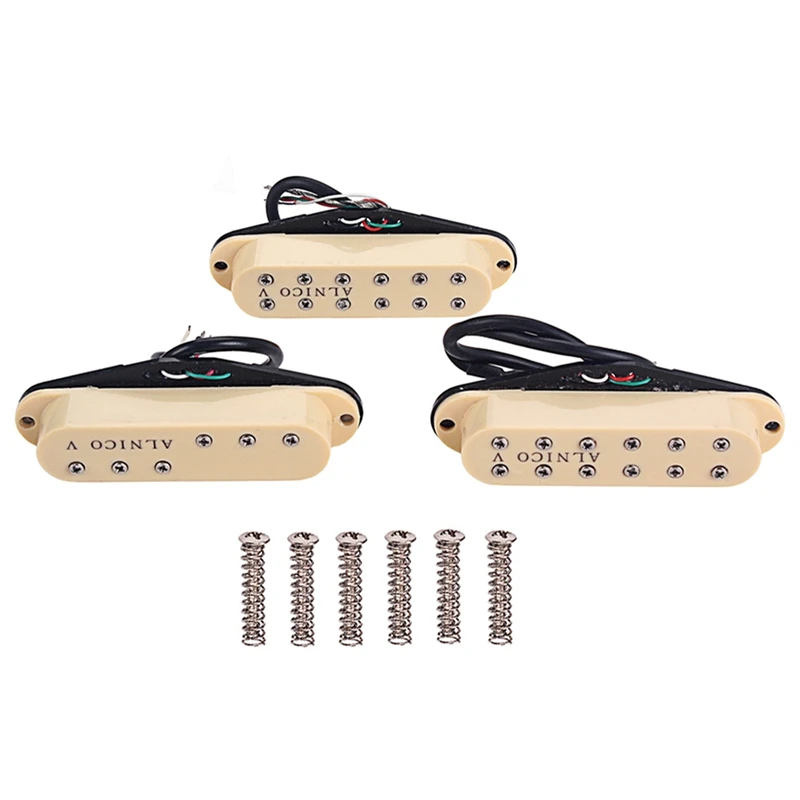 ABVE-3Pcs Alnico V Single-Coil-Sized Humbuckers Neck/Middle/Bridge Pickups for Stratocaster Electric Guitar Replacement