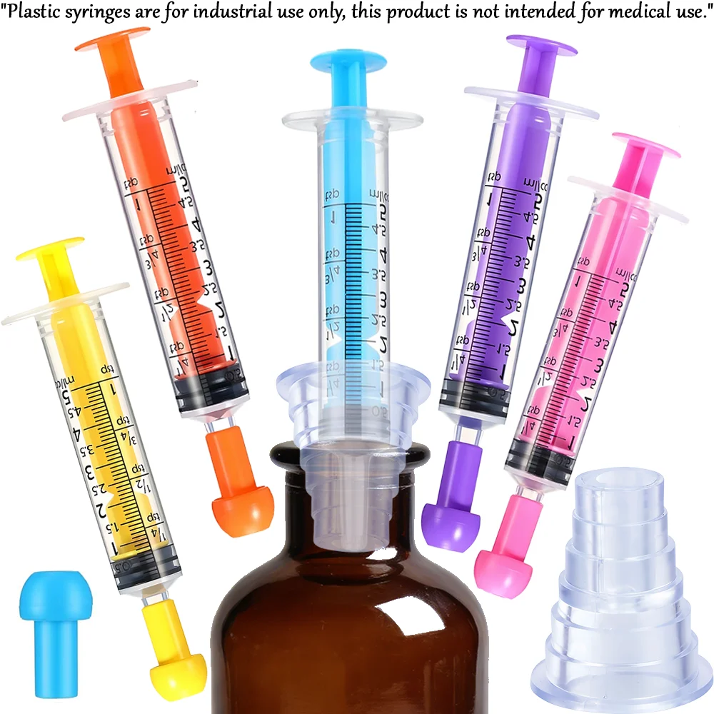 

Bottle Mouth Adapter +5Ml Colored Industrial Plastic Syringe, Specialized for Liquid Calibration and Extraction, Anti-Stain and Anti-Spill, Includes Bottle Mouth Adapter and Sealing Plug, Transparent and Visible, Multiple Colors Available