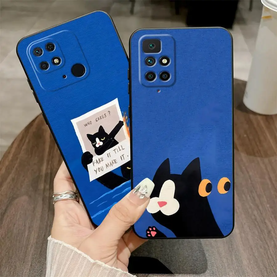 حافظة لهاتف شاومي ريدمي 10 K40 K50 Gaming 9A 9C K60 9T A1 A2 Plus 13C 12C 12 A5 غطاء خلفي ناعم قطة سوداء لطيفة #1