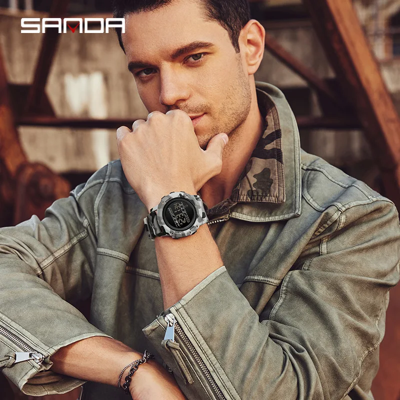 นาฬิกาอิเล็กทรอนิกส์ SANDA 2180 ลายพรางทหาร สำหรับผู้ชาย กันน้ำ 50 เมตร นับก้าว นับแคลอรี่ เหมาะสำหรับกิจกรรมกลางแจ้ง นักเรียน