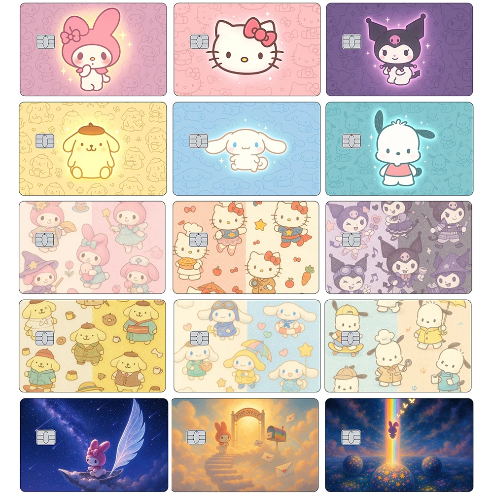 ملصقات كارتونية لطيفة لبطاقة الائتمان هالو كيتي ملصقات كورومي ميلودي غير لامعة مناسبة لبطاقة بنك VISA JCB وبطاقة Mastercard #1