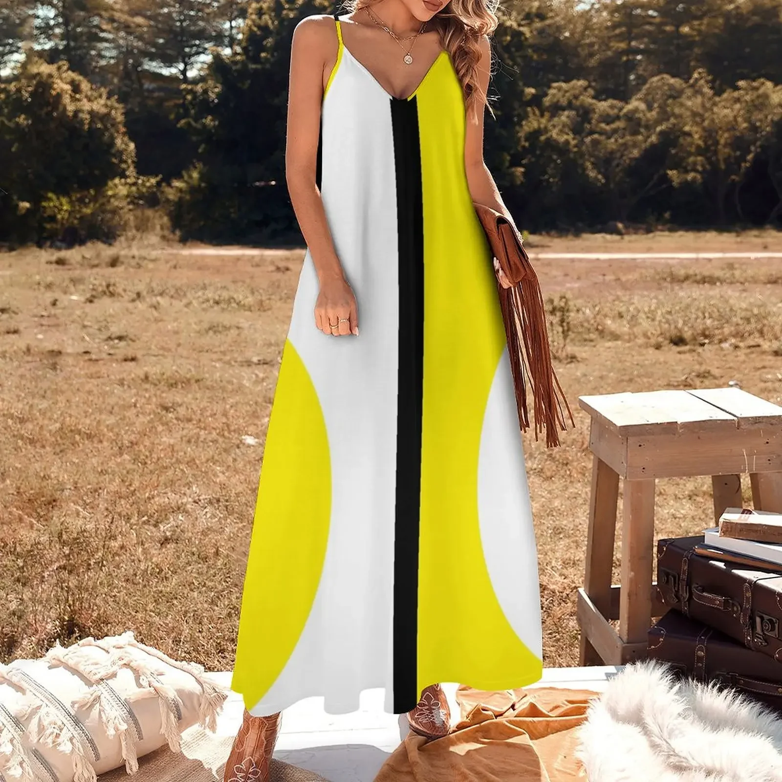 60s Mod | Yellow Circle Mondrian Sleeveless Dress Cocktail of dresses dresses ladies 2024 summer dress women summer 2024 Dress