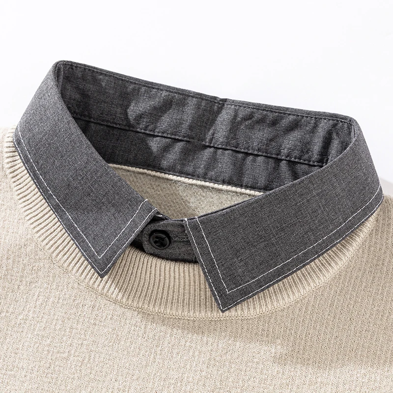 قطعتين من الراقية سترة وهمية قميص رجالي طوق للخريف والشتاء الأعمال عادية الداخلية قميص الرجال محبوك قاعدة #6