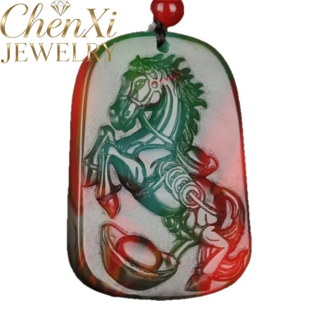 

High-End Hetian Colored Jade Zodiac Horse Pendant Luxury Quality Fashion Fine Jewelry Exquisite Elegant Popular Charms Mascots