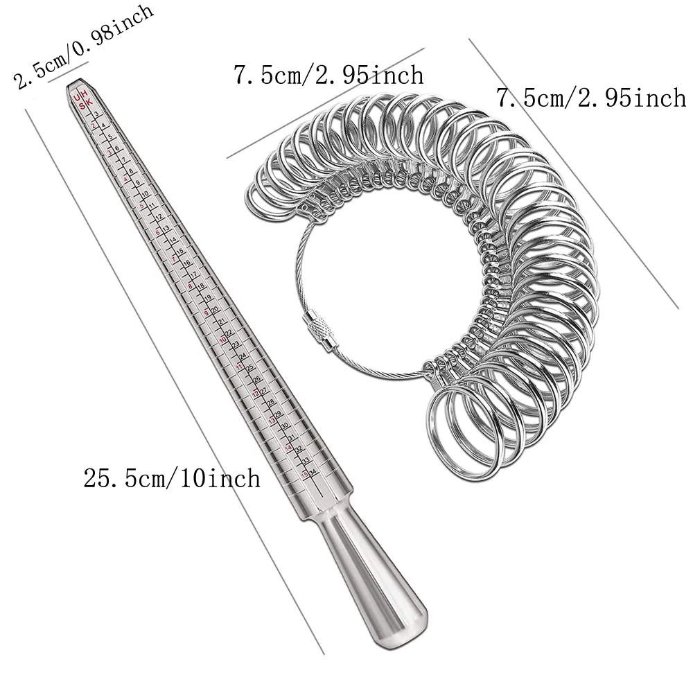 Steel Ring Sizer Mandrel Kit Adjustable Finger Gauge Jewelry Tool with HK/US/JP/UK/EU Sizes for Ring Measuring Adjusting Set