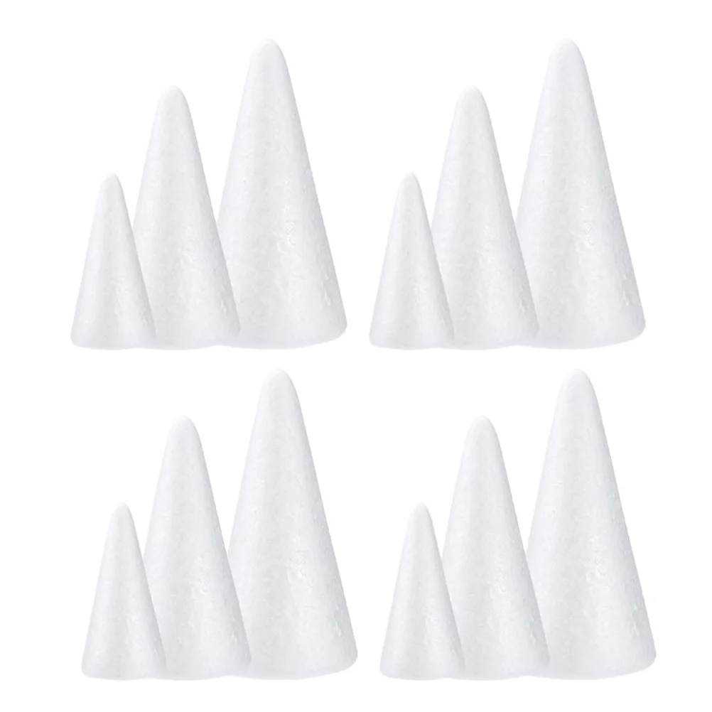 

12Pcs White Foam Cones for Creative DIY Crafts Christmas Tree Holiday Party Decorations Home Decor Foam Cones Cone Blank