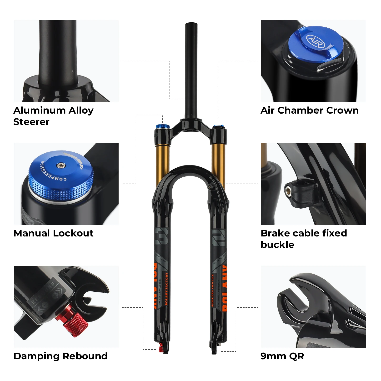 BOLANY-Magnesium Alloy Travel Bike Suspension Fork, 20 Inch Wheel, XC, DH, Thru Axle, Rebound Adjustment, MTB, XC Riding, 175mm