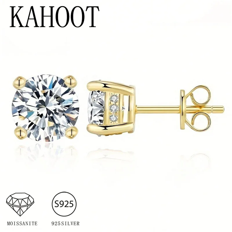 

A pair of classic 925 sterling silver four-prong round moissanite simple high-quality women's stud earrings