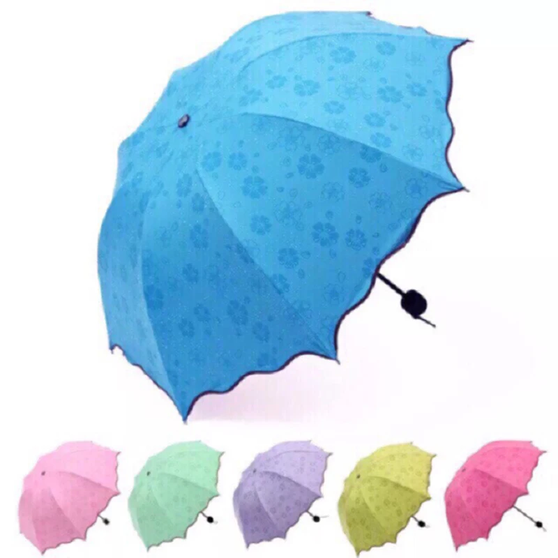 

1pc Portable Mini Water Encounter Flowering Sunny Umbrella Lady UV Protection Solid Color Sun Umbrella Windproof Travel Umbrella