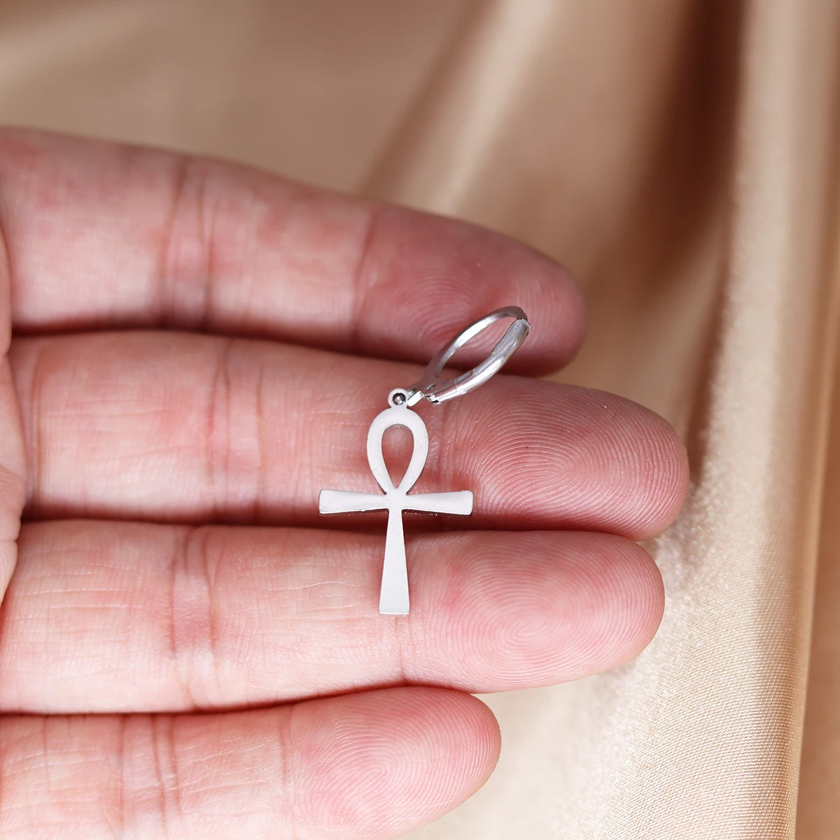 QIMING Ankh Cross Hoop Earrings For Women Men Egypt Jewelry Vintage Piercing Ear Religious Earrings Gift