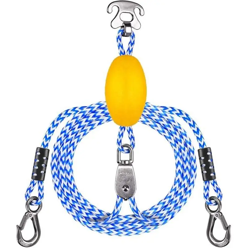 Heavy-duty boat Tow Rope with Dual Hook Pulley System for Kayak Surfboard and Raft Towing up to 4800 lbs Breaking Water Sports