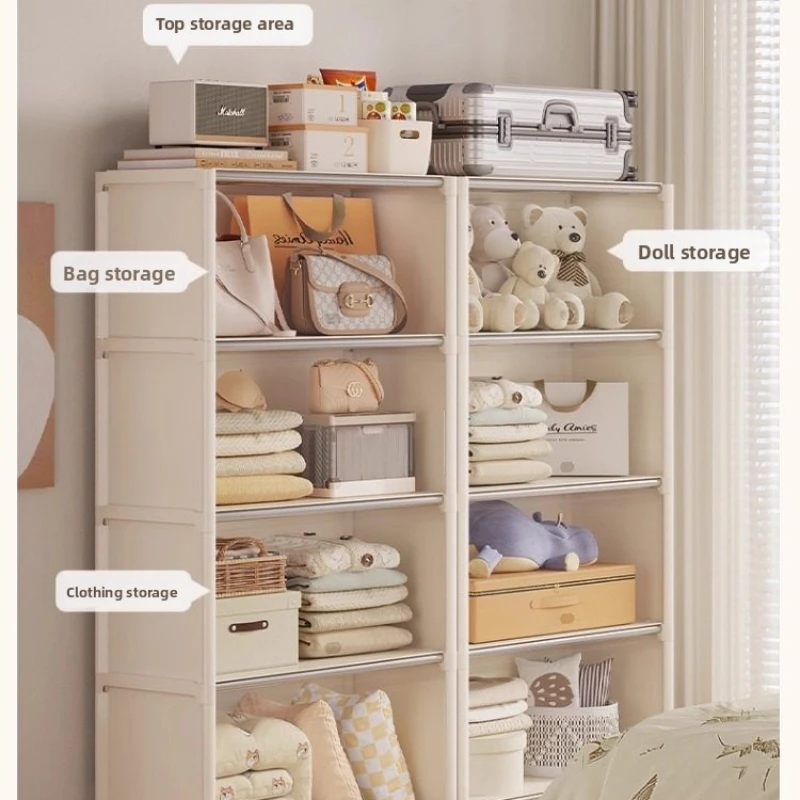 Flip Door Wardrobe, Large Capacity Dustproof Closet Organizer, Freestanding Storage Cabinet With Transparent Doors For Bedroom image 5