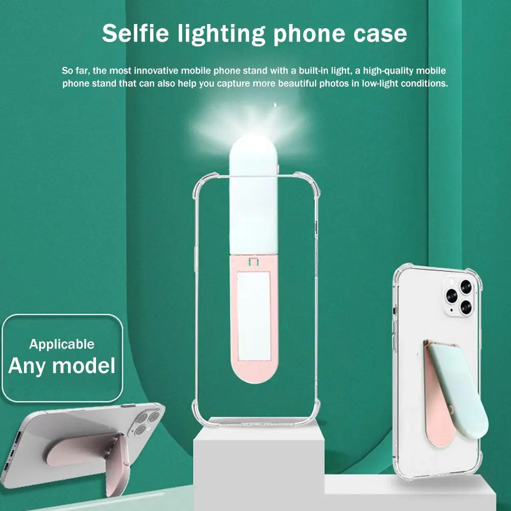 حامل هاتف قابل للطي وقابل للتعديل مع مرآة مكياج وإضاءة حلقية للبث المباشر