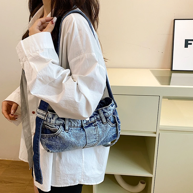 LEFTSIDE tas tangan dan dompet wanita, tas selempang kecil lucu Denim 2024 Y2K gaya Korea