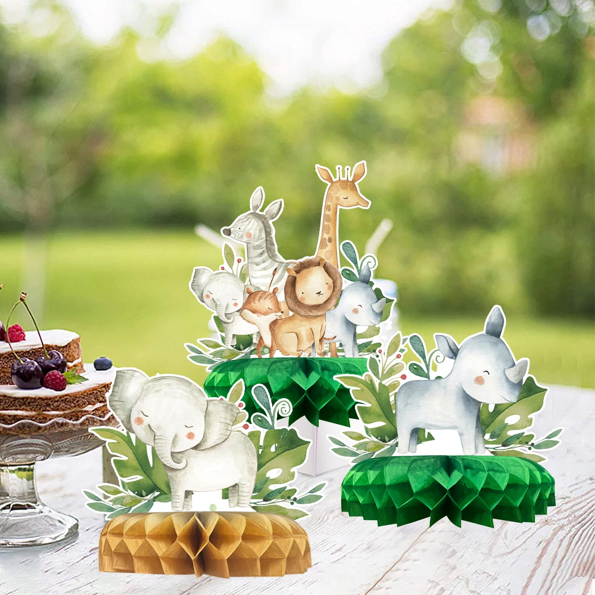 ديكور سطح المكتب على شكل قرص العسل لحيوانات الغابة سفاري ديكور حفلات أعياد الميلاد للأطفال البرية واحدة لوازم حفلات أعياد الميلاد الأولى استحمام الطفل