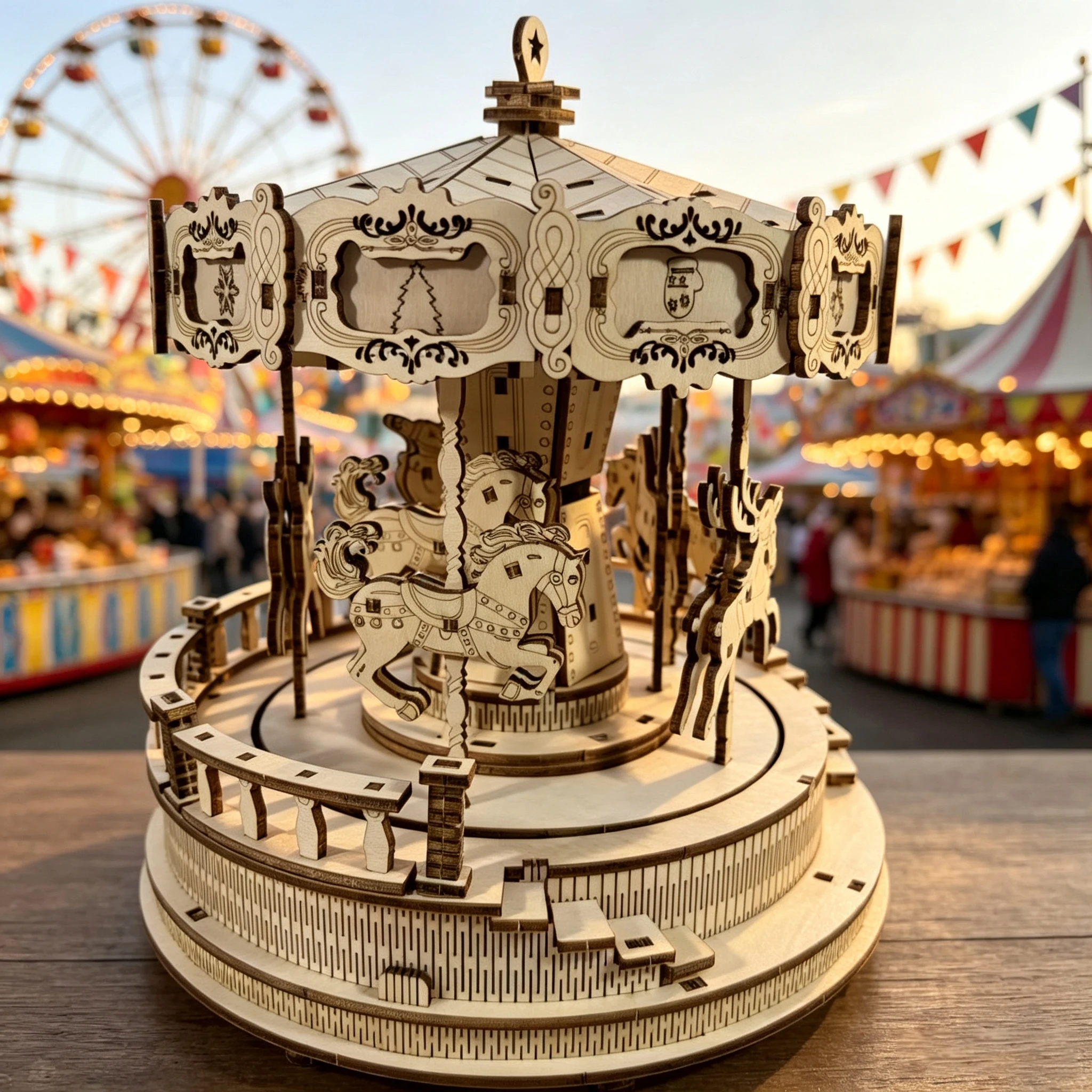 DIY Christmas Wooden Carousel 3D Puzzle Music Box Kit