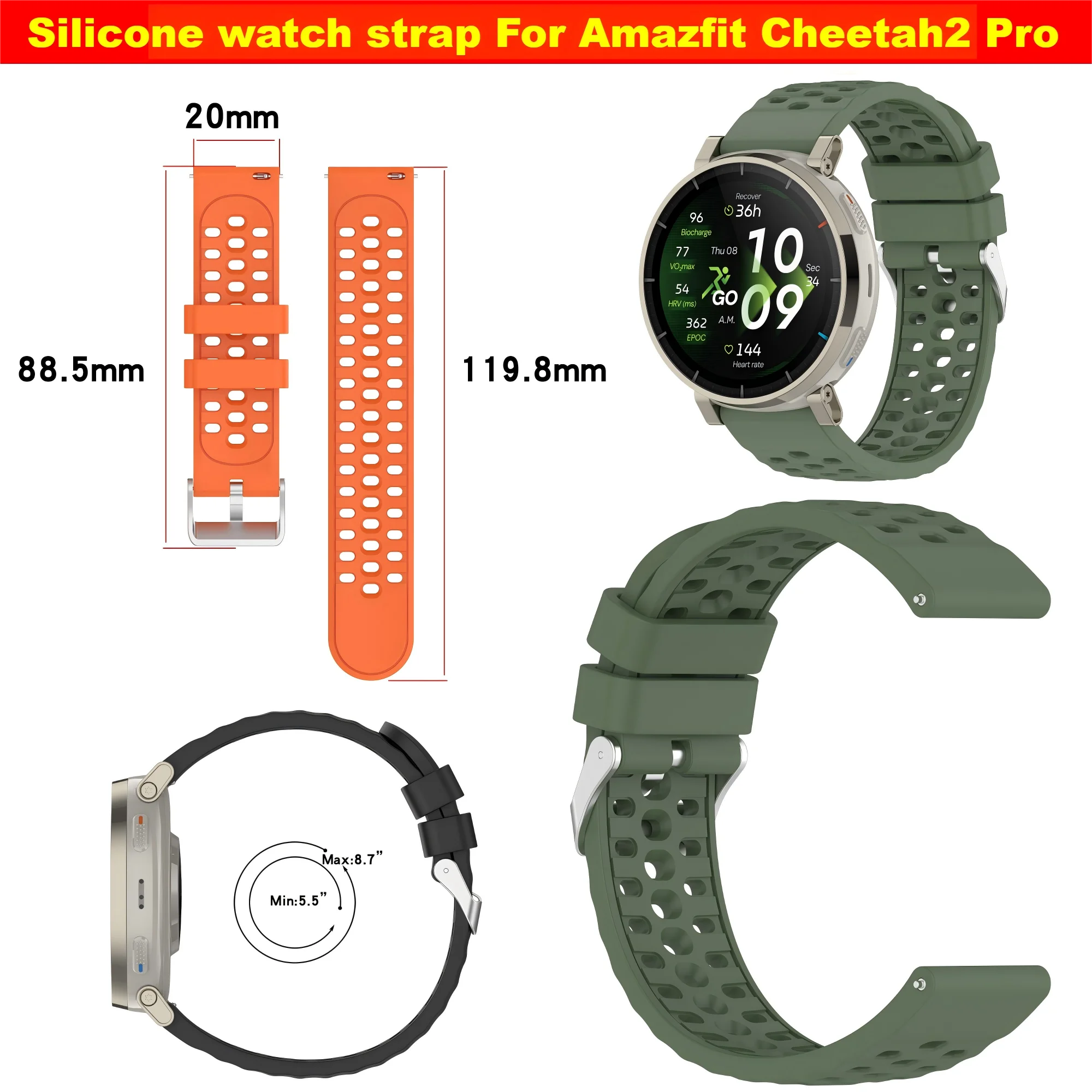 Pulseira de silicone para amazfit cheetah 2 pro, pulseira de relógio inteligente para amazfit cheetah2 pro, pulseira de relógio substituível para home