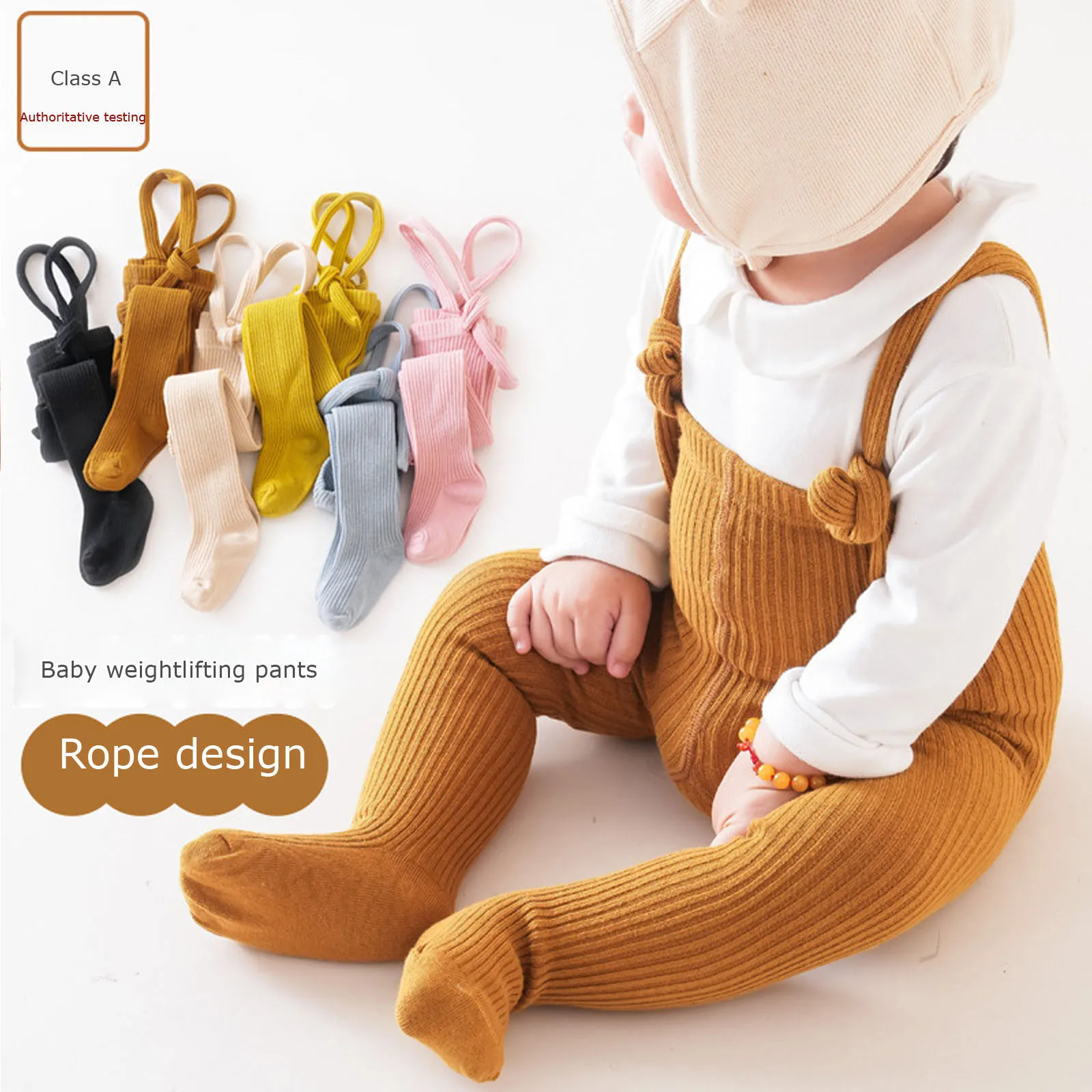 Newborn Baby Girl Boy Leggings Suspender Pants Solid Color Suspender Stockings Overalls Spring Fall Ribbed Tights for 6-12M