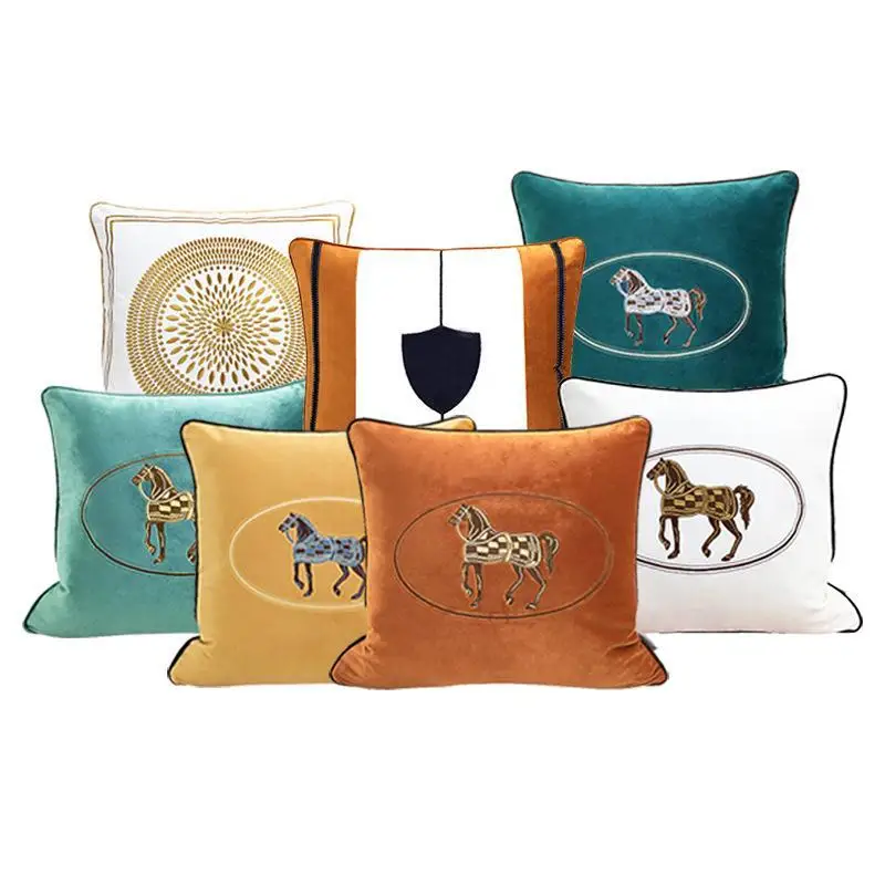 Design Croker Horse Embroidered Horse Sofa Cushion Cover Pillowslip Pillowcase without core Home Bedroom Car Backrest Cover