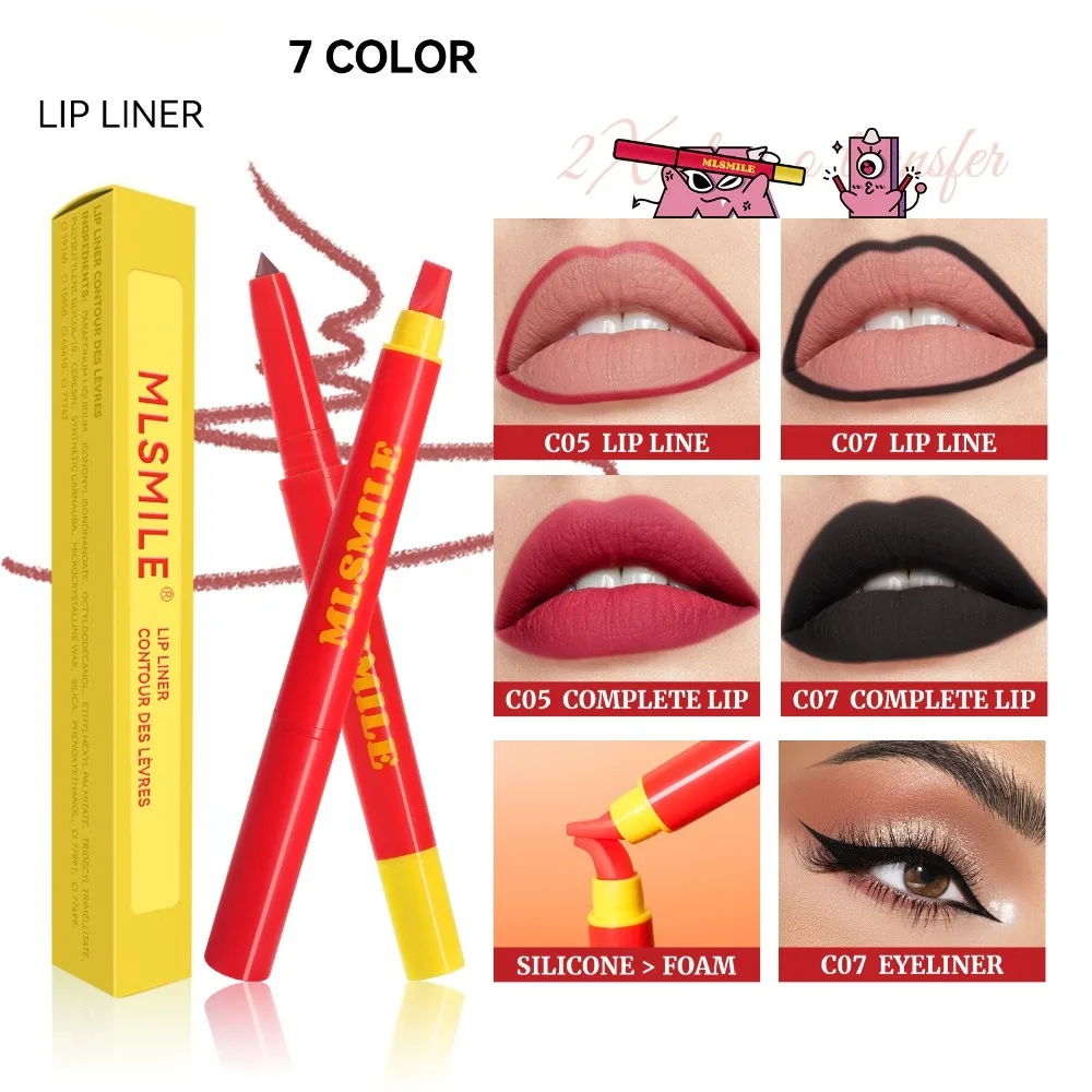 Delineador labial de ponta dupla, fórmula à base de silicone, resistente à transferência, definidor labial, à prova de manchas, fácil aplicação para beleza perfeita dos lábios