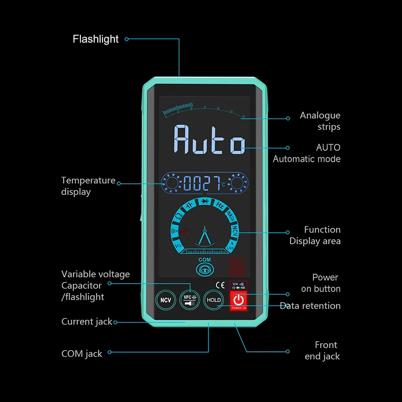 Xiaomi Ronguan Digital Multimeter Smart Full Screen Current Voltage Auto Tester Meter RMS Multitester AC DC NCV Handheld Tools