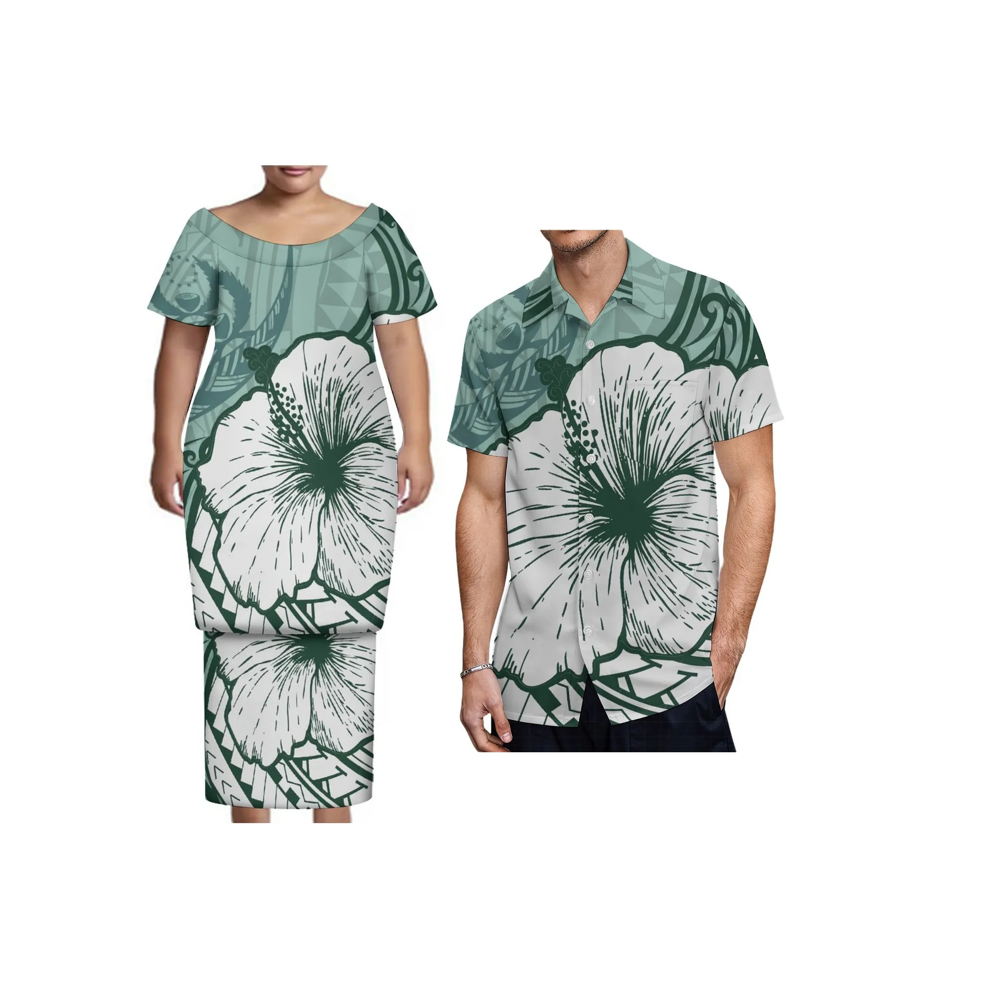 Plus Size Women 2 Piece Outfits Sets Dress Custom Fiji Print Tonga Puletasi Dress Samoa Ptaha Short Sleeve Dresses