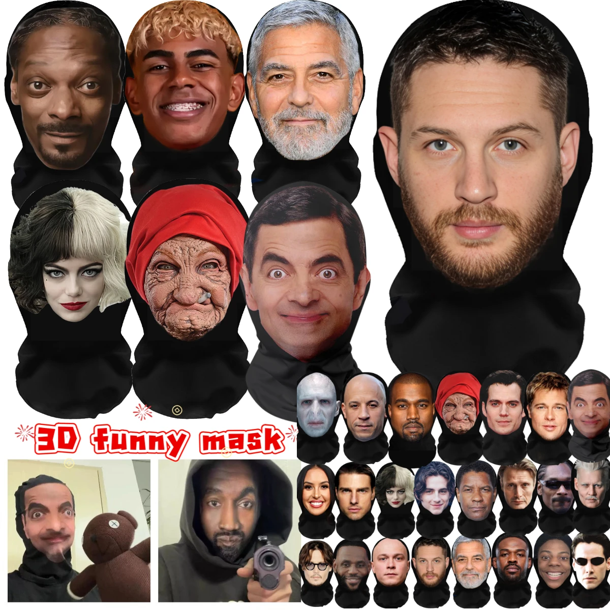 New Realistic 3D Mask Full Face for Women Man Cosplay Accessories Mascaras Halloween Masquerade Mesh Headgear