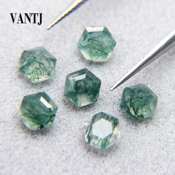 VANTJ Natural Moss Agate Loose Gemstone Indian Agate Hexagon Cut 6/7mm for Silver Gold Mounting DIY Jewelry