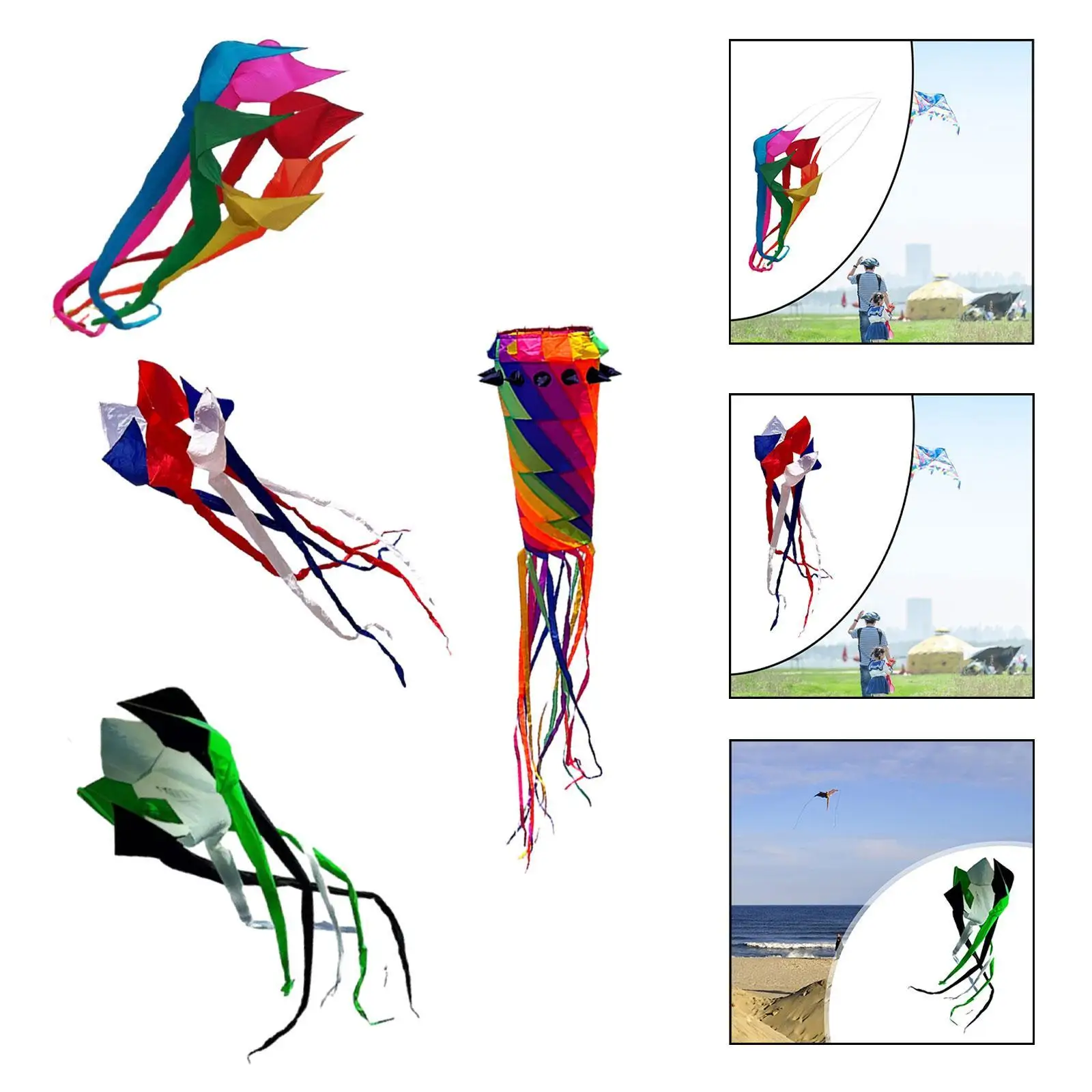 Soft Kite Popular Rotating Tube Kite Colorful Easy to Use Decorative Spinner Kite Flyer Kite for Park Sports Grasslands Sea