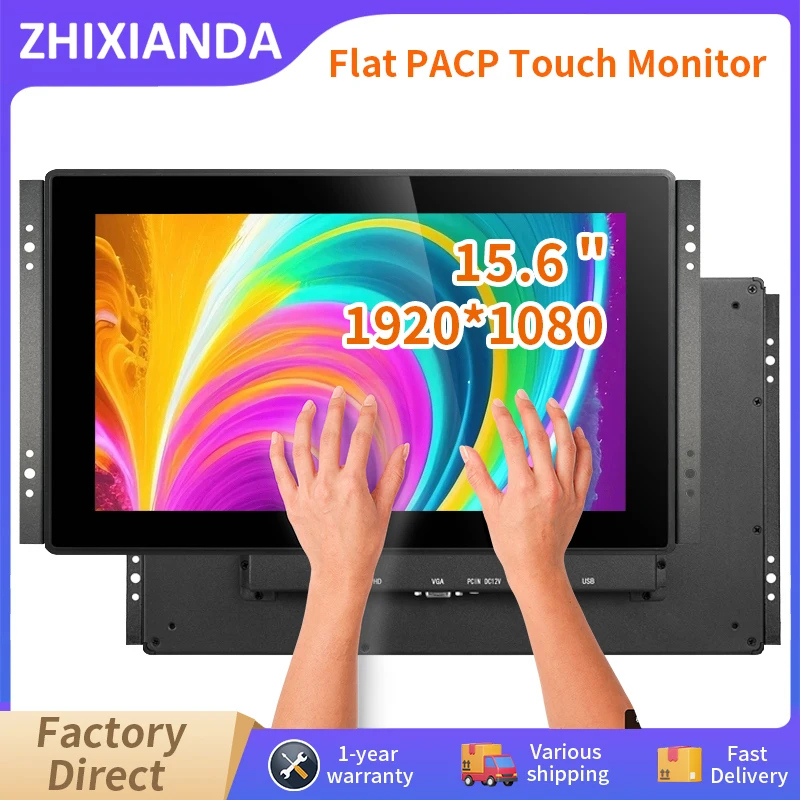 15.6 Inch Flat True Capacitive Touch Screen Monitor 1920*1080 Open Frame Industrial Waterproof Display With  VGA HDMI USB