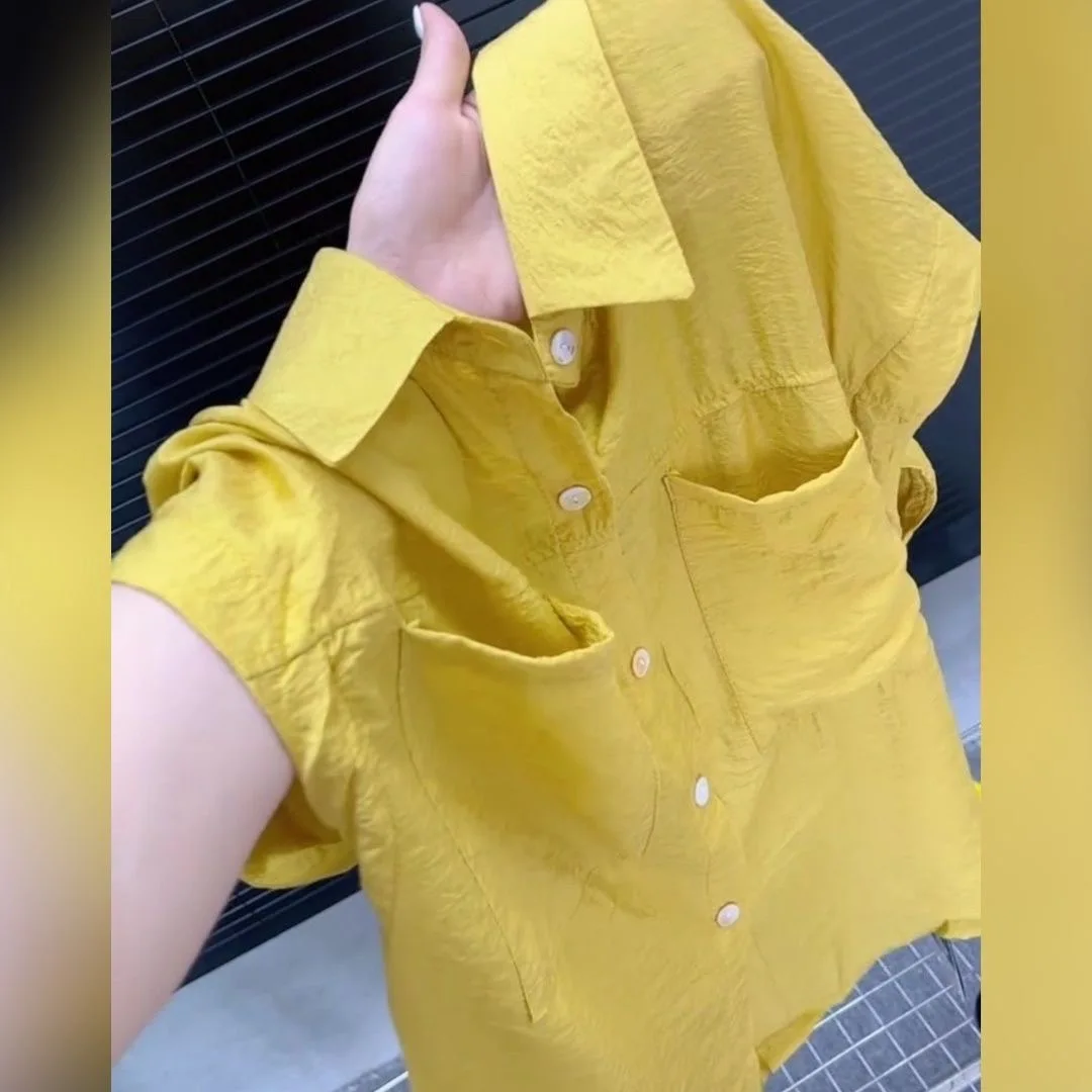 

Summer 2026 Women's Casual Slim Fit Shirt Collar Button up Shoulder Length Polyester Absorb Sweat Skin Friendly Breathable