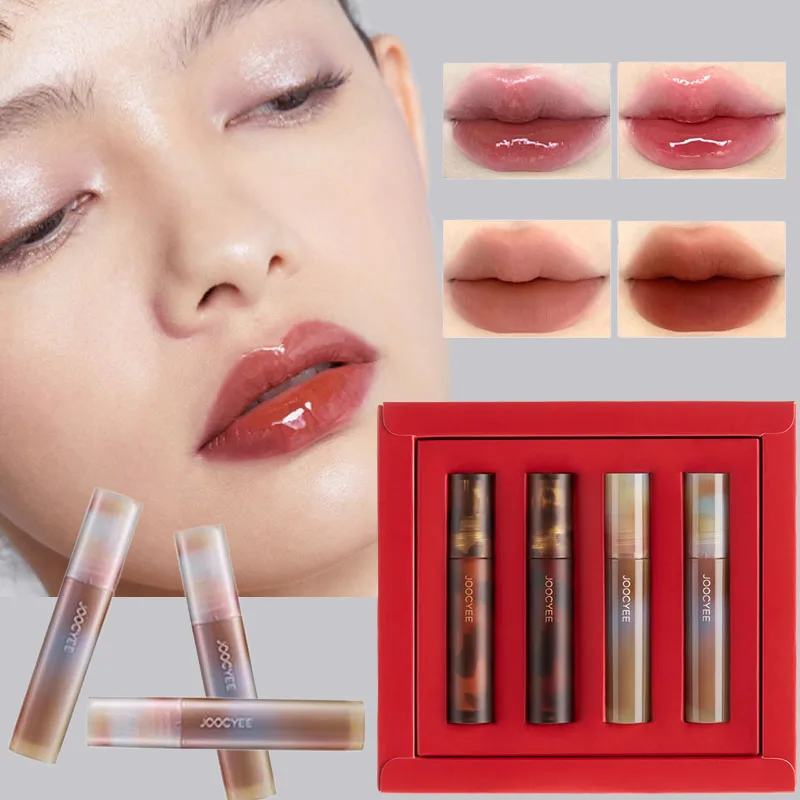 Summer New Product Joocyee Fermented Amber Shell MINI Lip Gloss Gift Box Festival Classic 4p/Set Lip Clay Matte Mirror Lip Gloss