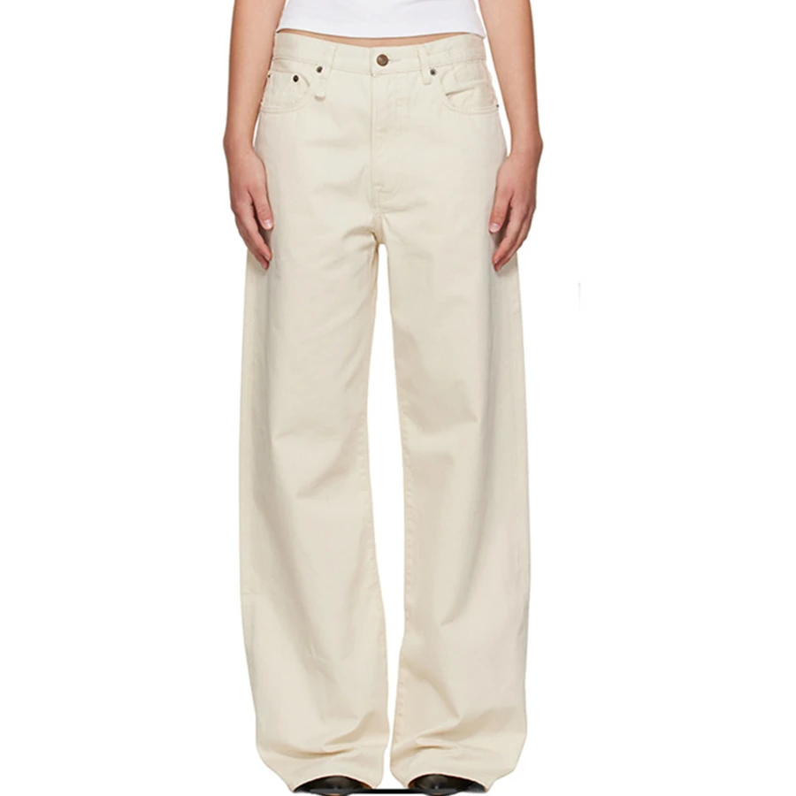 

Maxdutti Top Quality Loose Denim Pants Minimalist Retro Active Dyed Apricot Loose Straight Tube Slightly Flared Jeans For Women